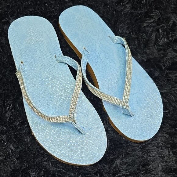 5 For $25 Sophie Sue Elegant Blue Flip-Flops with Rhinestone Straps - Picture 1 of 6